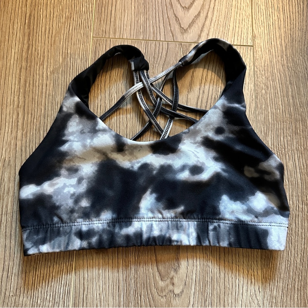 Mossimo Supply Co. Black and Gray Tie-Dye Crossover Strappy Sports Bra Size XS